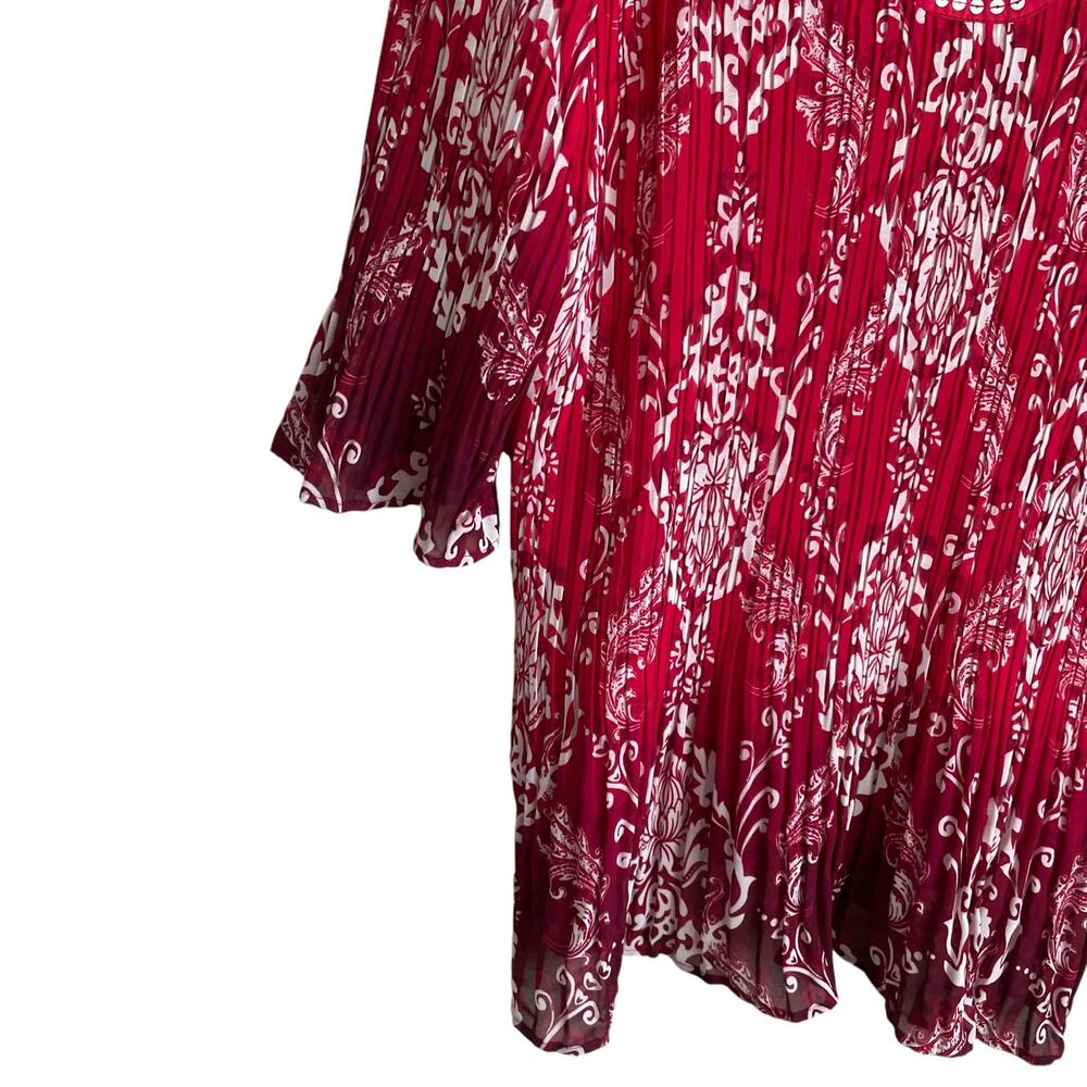 Maggie Barnes Women Top 3X Red Damask Print Crinkle Beaded Dressy‎ Mature Office - Picture 6 of 10